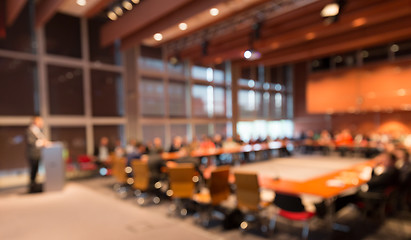 Image showing Public speaker giving talk at Business Event.