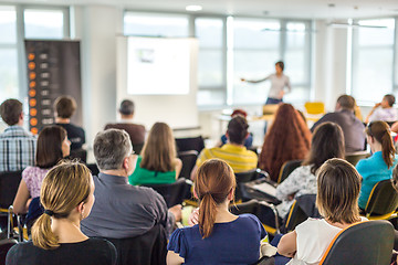 Image showing Woman giving presentation on business conference.