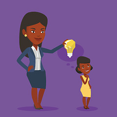 Image showing Business woman giving idea bulb to her partner.