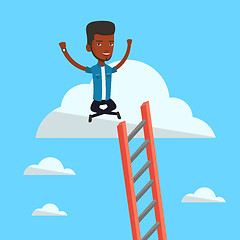 Image showing Happy businessman sitting on the cloud.