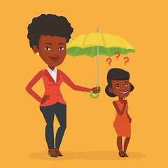 Image showing Insurance agent holding umbrella over woman.