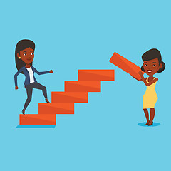 Image showing Business woman runs up the career ladder.