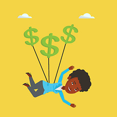 Image showing Business woman flying with dollar signs.