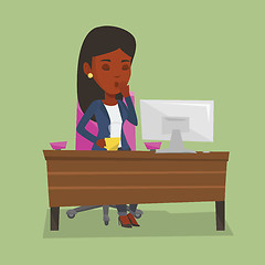 Image showing Tired employee working in office.