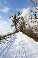 Image showing traces of the car on snow