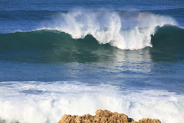 Image showing Sea surf great wave break on coastline