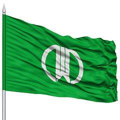 Image showing Yamagata Capital City Flag on Flagpole, Flying in the Wind, Isolated on White Background
