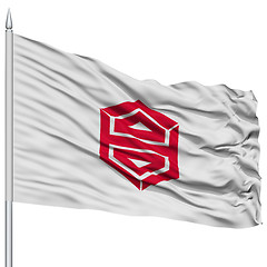 Image showing Kochi Capital City Flag on Flagpole, Flying in the Wind, Isolated on White Background