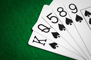 Image showing poker hand of playing cards on green casino cloth