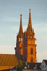 Image showing Cathedral towers in sunset