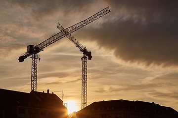 Image showing Tall Construction Cranes