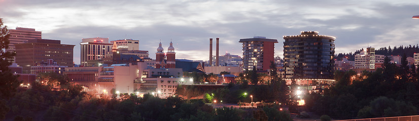 Image showing Panoramic View Spokane Washington Downtown City Skyline Sunrise