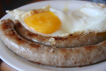 Image showing Sausage and eggs