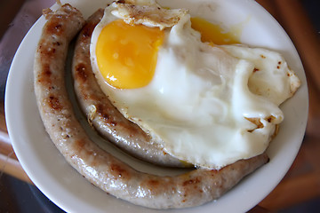 Image showing Sausage and eggs