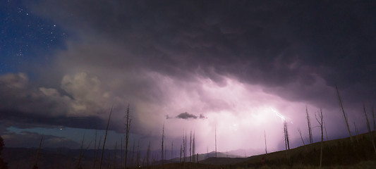 Image showing Over Tower Creek Thunderstorm Lightning Strikes Yellowstone Nati