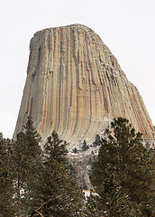 Image showing Devils Tower Wyoming Winter Snow Rock Butte