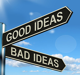 Image showing Good Or Bad Ideas Signpost Showing Brainstorming Judging Or Choo