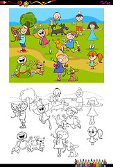 Image showing kids and dogs coloring book