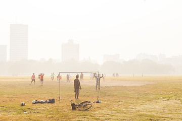 Image showing Boys playing soccer, Kolkata, India