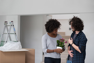 Image showing multiethnic couple moving into a new home