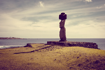 Image showing Moais statues, ahu ko te riku, easter island