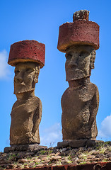 Image showing Moais statues site ahu Nao Nao on anakena beach, easter island