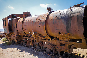 Image showing Train cemetery in Uyuni, Bolivia