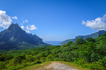 Image showing Aerial view of Opunohu, Cook’s Bay and lagoon in Moorea Island