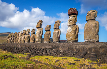 Image showing Moais statues, ahu Tongariki, easter island