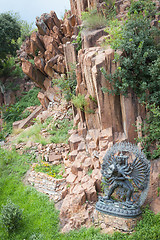 Image showing Tantric Deities statue in Ritual Embrace located in a mountain g