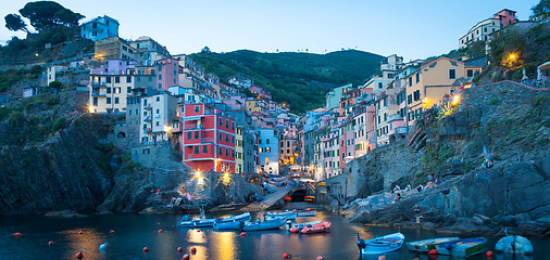 Image showing Riomaggiore in Cinque Terre, Italy - Summer 2016 - Sunset Hour