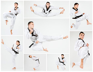 Image showing The karate man with black belt training karate