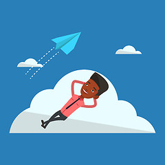 Image showing Businessman lying on cloud vector illustration.