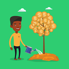 Image showing Man watering financial tree vector illustration.