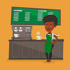 Image showing Barista standing near coffee machine.