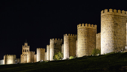 Image showing Walls of Avila Spain, night
