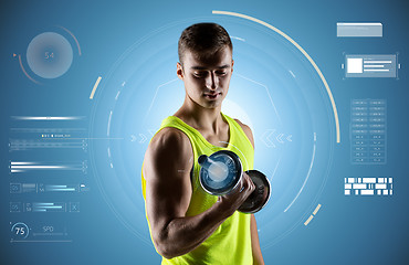 Image showing young man exercising with dumbbell