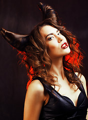 Image showing bright mysterious woman with horn hair, halloween celebration