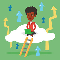 Image showing Business woman sitting on cloud with laptop.