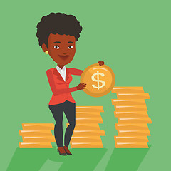 Image showing Successful business woman with dollar coin.