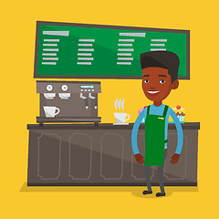 Image showing Barista standing near coffee machine.