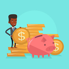 Image showing Man putting coin in piggy bank vector illustration