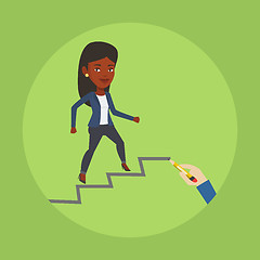 Image showing Business woman running up the career ladder.