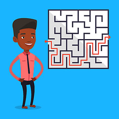 Image showing Businessman looking at the labyrinth with solution