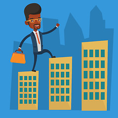 Image showing Businessman walking on the roofs of the buildings.