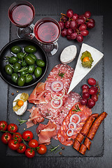 Image showing Platter of antipasti and appetizers