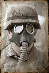 Image showing German soldier in gas mask. WW2 reenacting