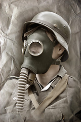 Image showing German soldier in gas mask. WW2 reenacting