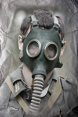 Image showing German soldier in gas mask. WW2 reenacting