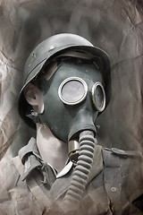 Image showing German soldier in gas mask. WW2 reenacting